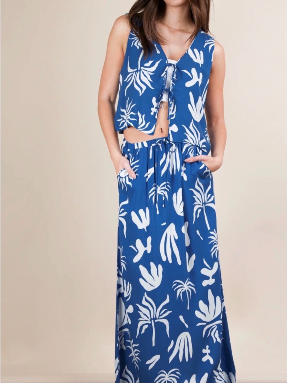 Blue Tropical 2-piece set crop top and maxi skirt